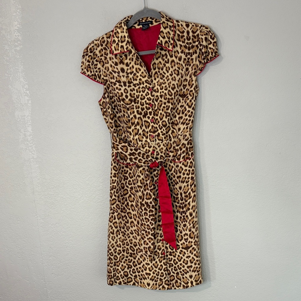 Boston Proper Silk Button Front Shirt Dress Red Trim 8